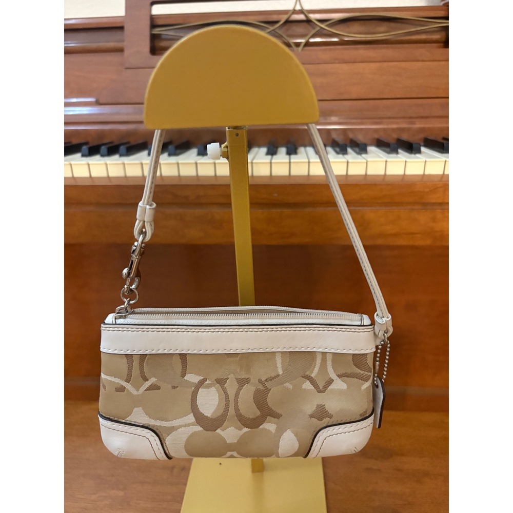 Coach Signature Jacquard Mini Wristlet Pouch Khaki Ivory Y2K - Picture 2 of 7